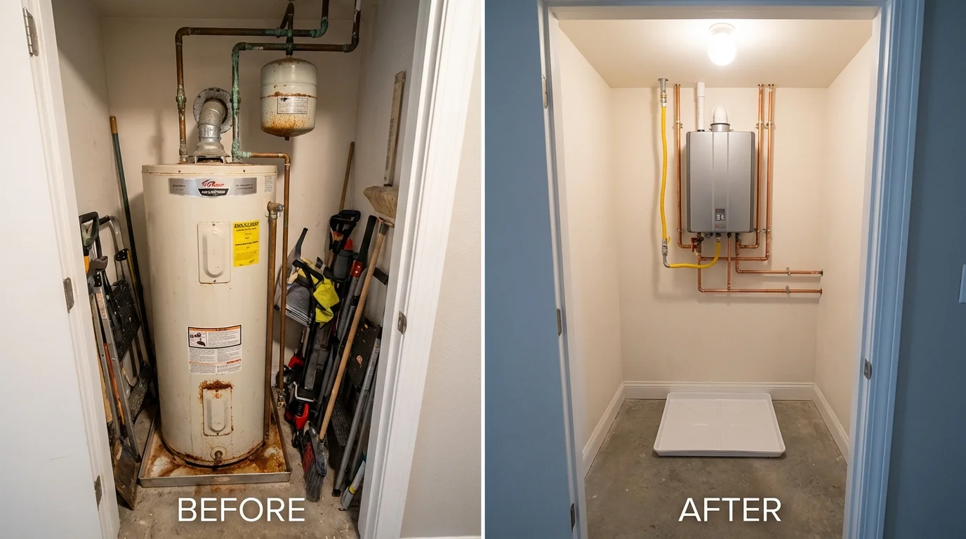 Tank water heater versus wall-mounted tankless unit comparison for Hamilton, IL homeowners